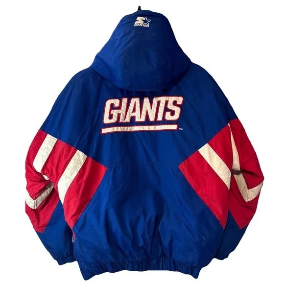 STARTER‎ 90's GIANTS Pullover Hooded Jacket Quilted Large NFL Pro Line Football